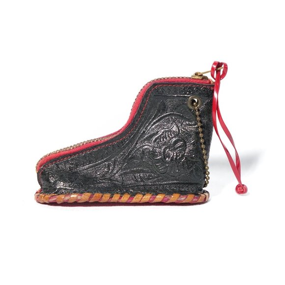 Vintage Coin Purse Tooled Leather Change Holder Pouch Stash Keychain Shoe Black - Picture 2 of 6